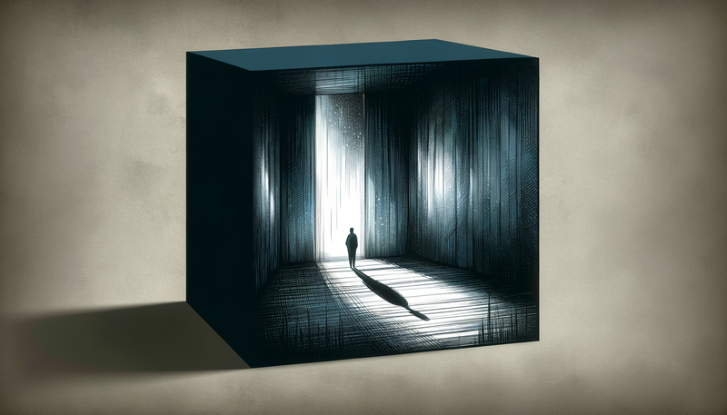 hand-drawn ink art of a quiet, shadowy room with introspective atmosphere